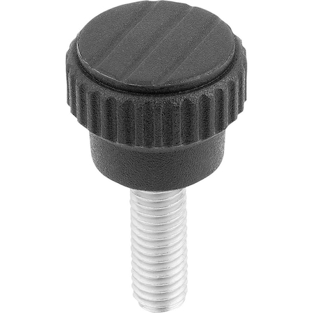 Kipp Knurled Knob Size:0 D=M05X20 H=11, 5 Thermoplastic, Black Ral7021, Comp:Steel K0110.005X20